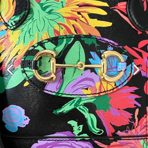Gucci 1955 Horsebit x Ken Scott New Shangai Calfskin Jenny Floral Print Small Ho - Picture 3 of 13